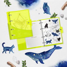 Тетрадь со сменным блоком 120 л., А5, клетка, NEON YELLOW, пластиковая обложка, на кольцах, с наклейками. LOREX LXNBBS-NNY