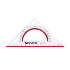 Треугольник пластиковый, угол 45, 13 см, BRAUBERG «Crystal», с транспортиром, прозрачный, с выделенной шкалой, 