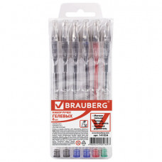 Ручки гелевые BRAUBERG, НАБОР 6 шт., АССОРТИ, 