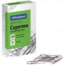 Скрепки 22мм, OfficeSpace, 100шт., карт. упак. OfficeSpace 162152