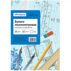 Бумага масштабно-координатная OfficeSpace, А4 10л., голубая, в папке OfficeSpace 10БМг4п_9707