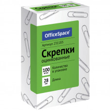 Скрепки 28мм, OfficeSpace, 100шт., оцинкованные, карт. упак. OfficeSpace 231183