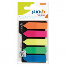 Закладки клейкие пластиковые STICK'N СТРЕЛКИ 5 цветов по 25 листов, 45х12 мм. Stick`n 21143