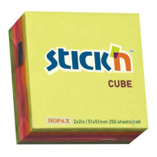 Блок с клеевым краем STICKN 51х51 мм 250 листов 5 цветов неон. Stick`n 21203