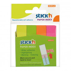 Закладки клейкие бумажные STICK'N неон 4 цвета по 100 листов, 50х12 мм. Stick`n 21613